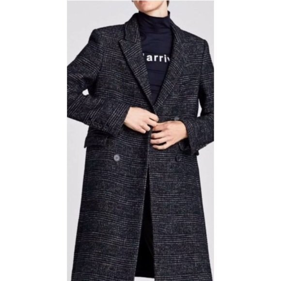 Zara Black and White Pea Coat - Picture 2 of 8